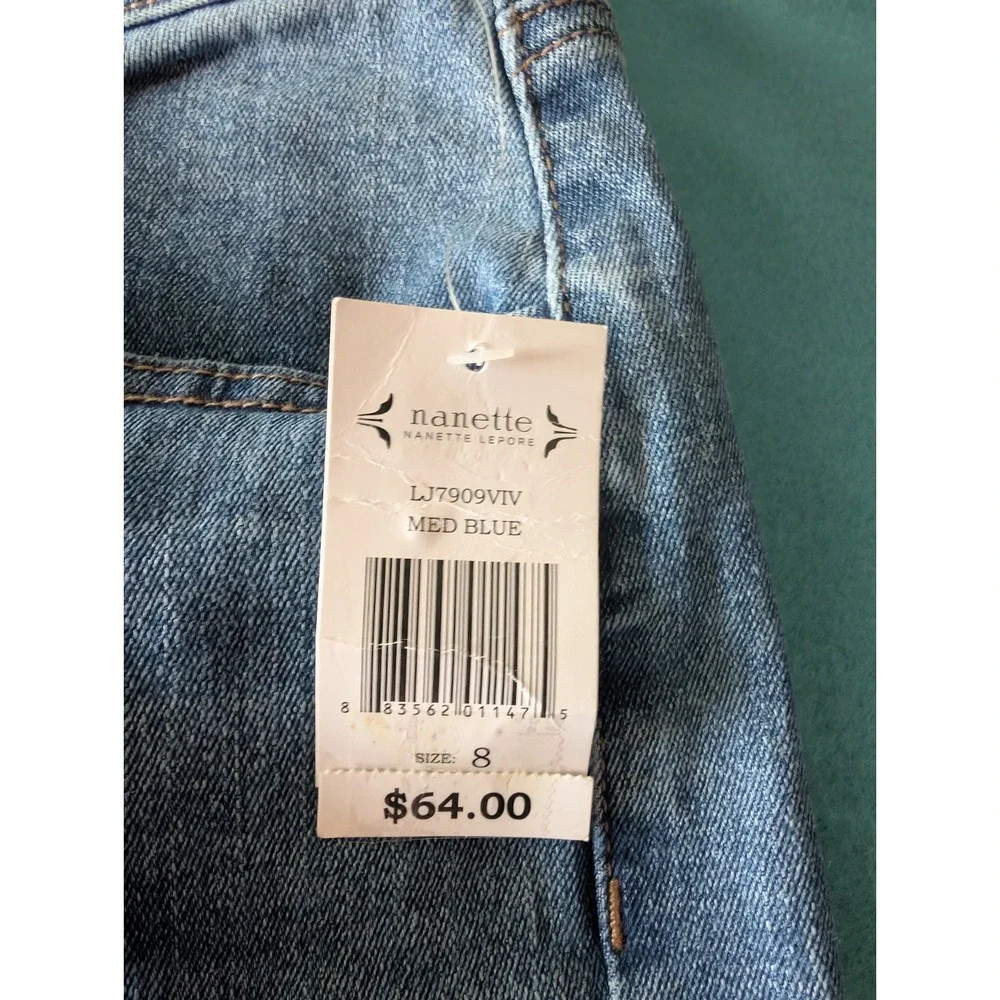 Nanette Lepore Belle Crop Jeans High Rise Wide Leg Women 8 Med Blue Distressed